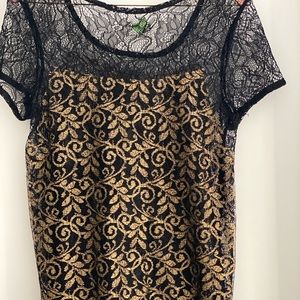 Delicate/Festive Gold & Black Lace Top S